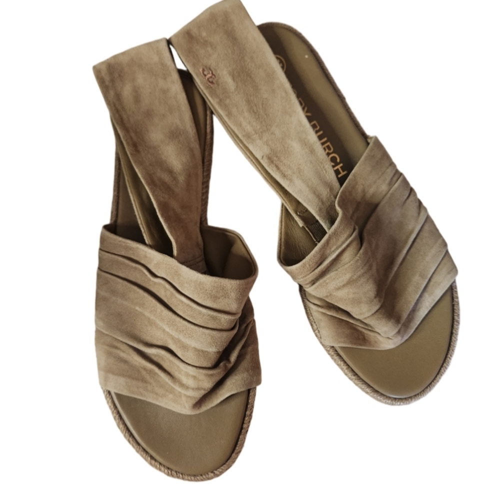 Tory Burch Tan Gathred Suede Slingback Sandals Size 8.5 Nwob - Picture 5 of 13